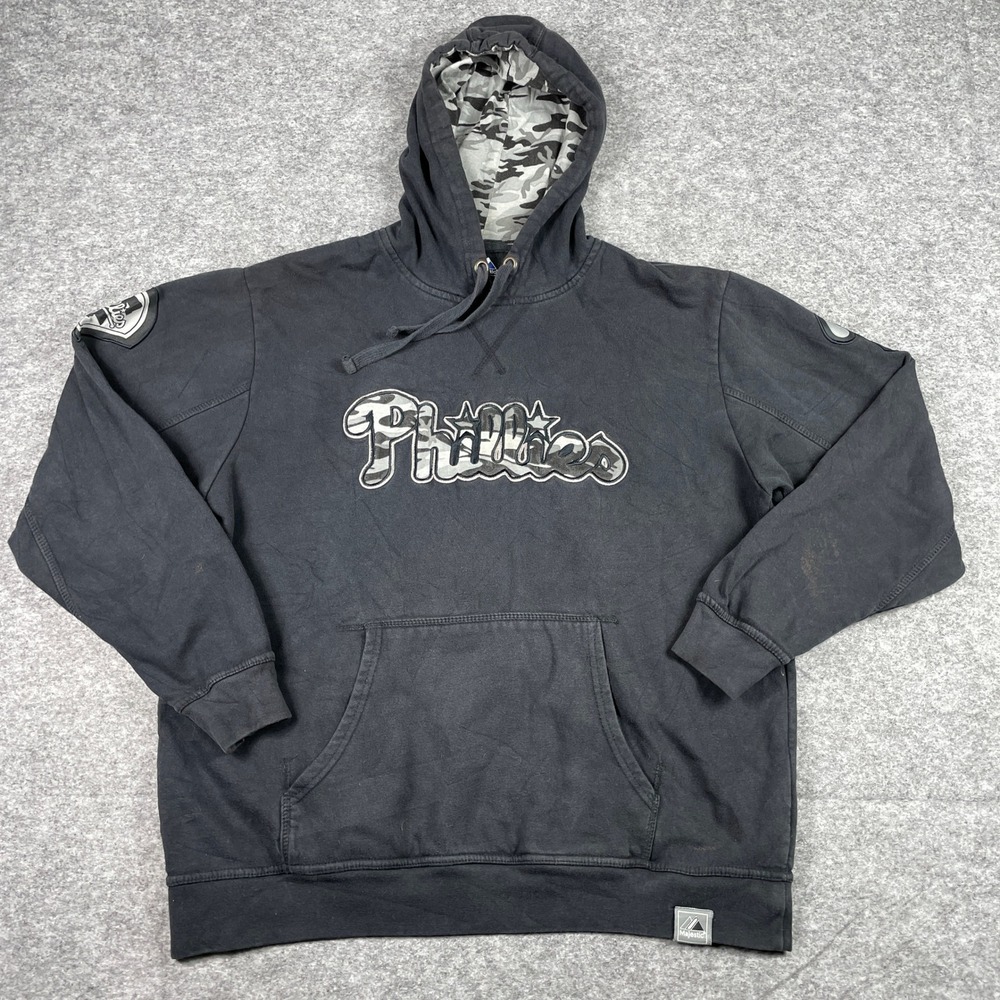 Philadelphia Phillies Hoodie Mens Large Black Camo Accent Pullover Sweatshirt